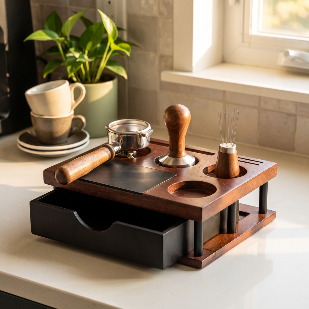 Wooden tamping station in use