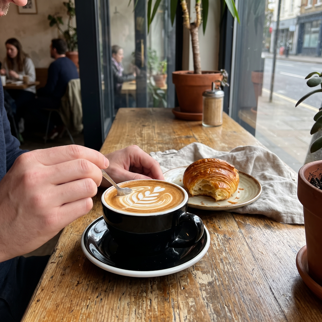 Cappuccino Cup and Saucer in use