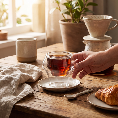 Double-Wall Espresso Glasses in use