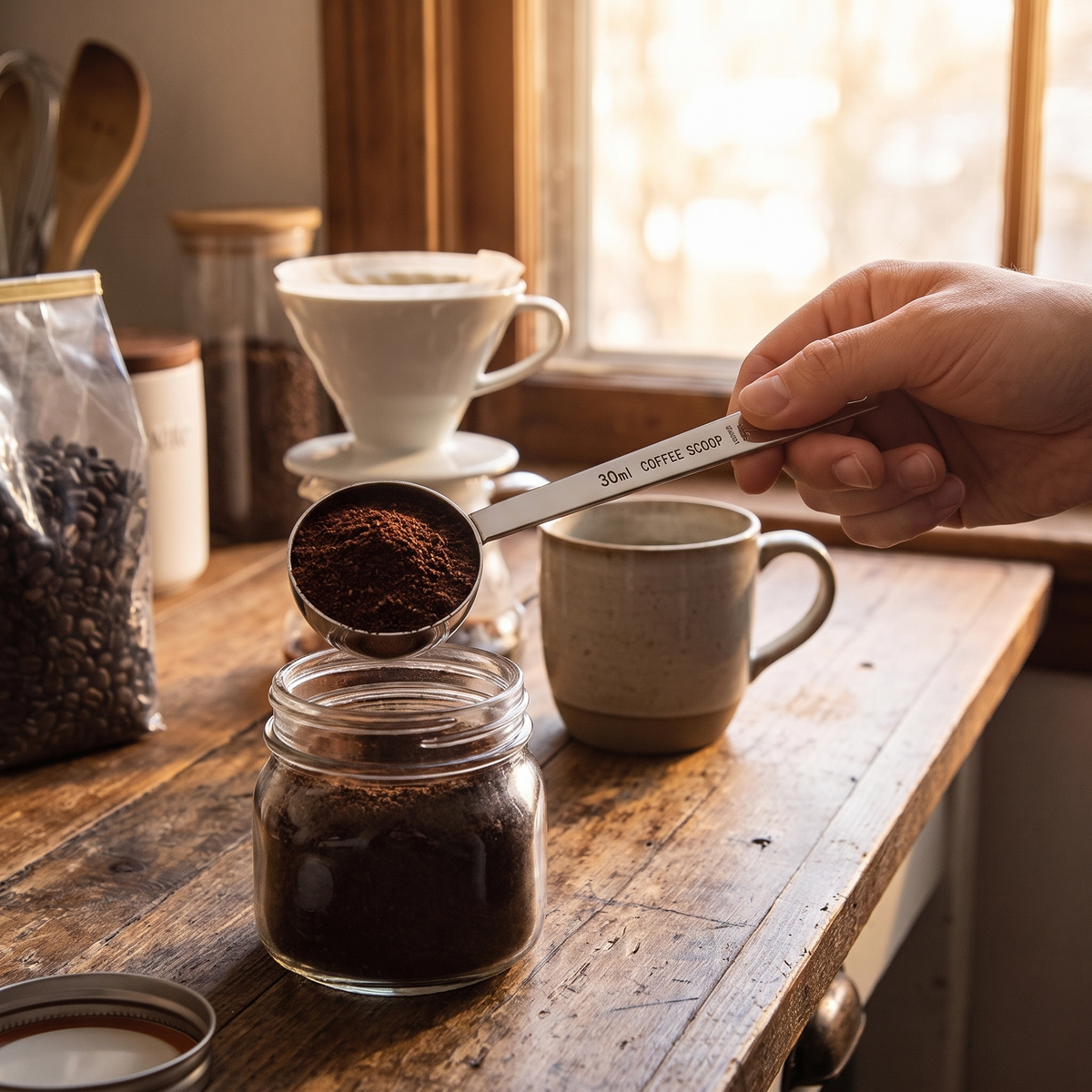 Stainless Dosing Spoon in use